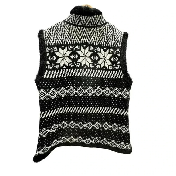 Christopher & Banks Black & White Knit with Faux Fur Trim Stand up Collar Sz XL - Picture 5 of 14